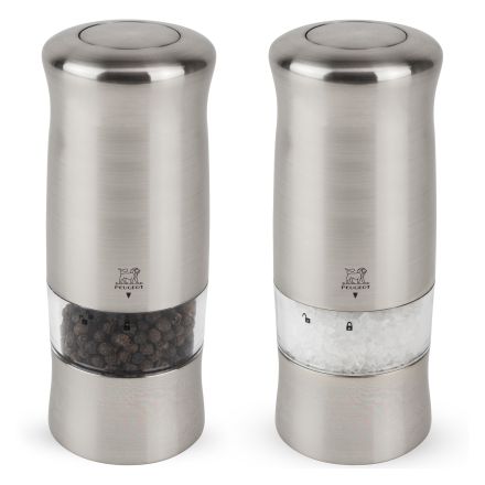 Zestaw młynków elektrycznych do soli i pieprzu 14 cm inox ZELI - PEUGEOT