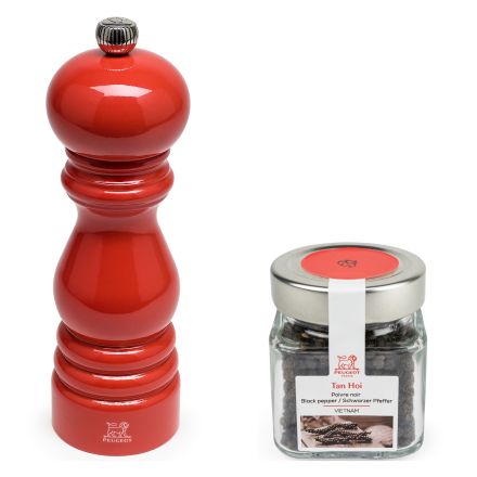 Zestaw Młynek do pieprzu 18 cm czerwony i pieprz Tan Hoi 70 g PARIS - PEUGEOT