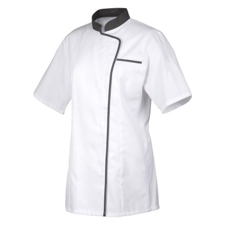 Bluza kucharska biała, szara lamówka, krótki rękaw rozm. XS EXPRESSION - ROBUR